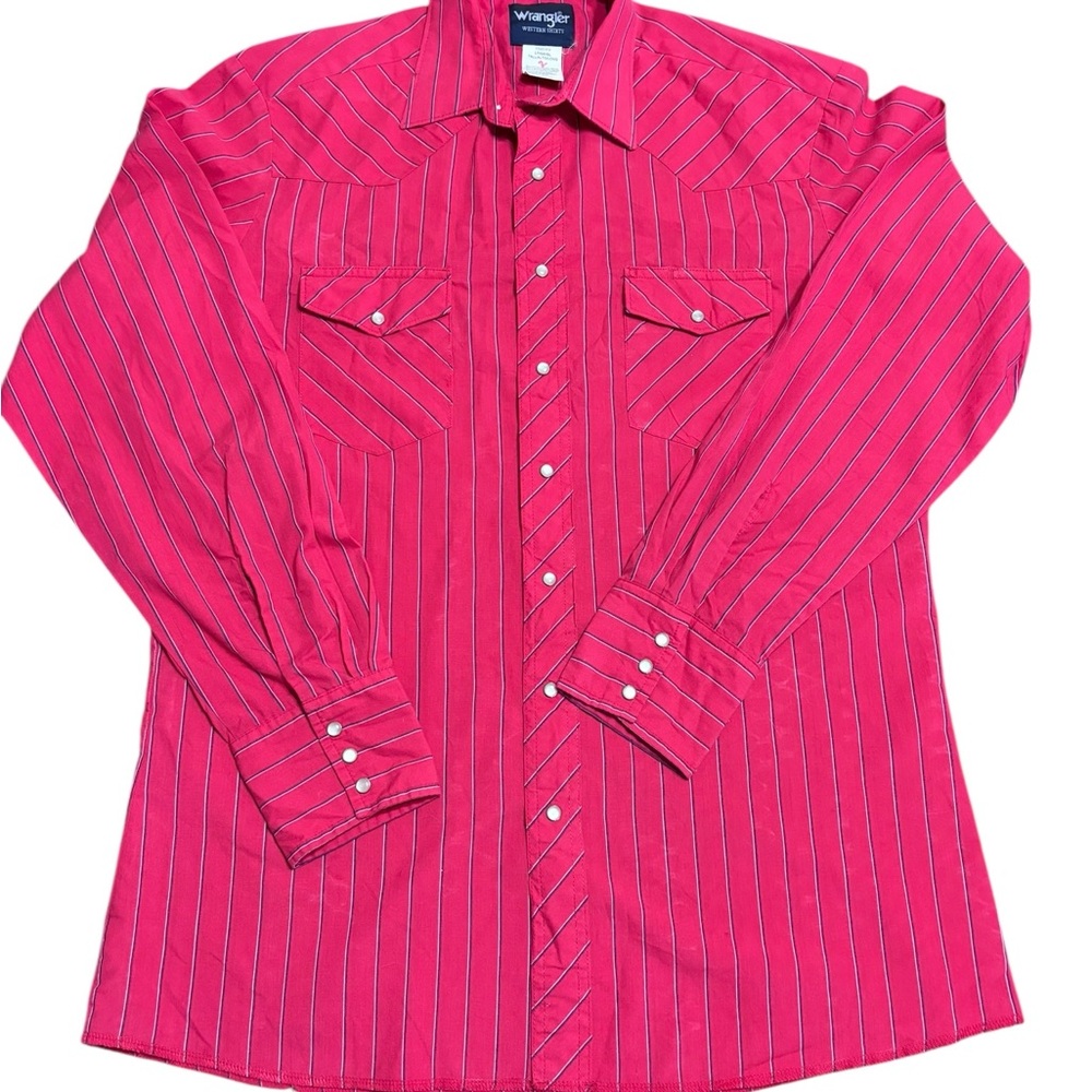 Wrangler Western Shirt LT Tall Red Pearl Snap Pinstripe